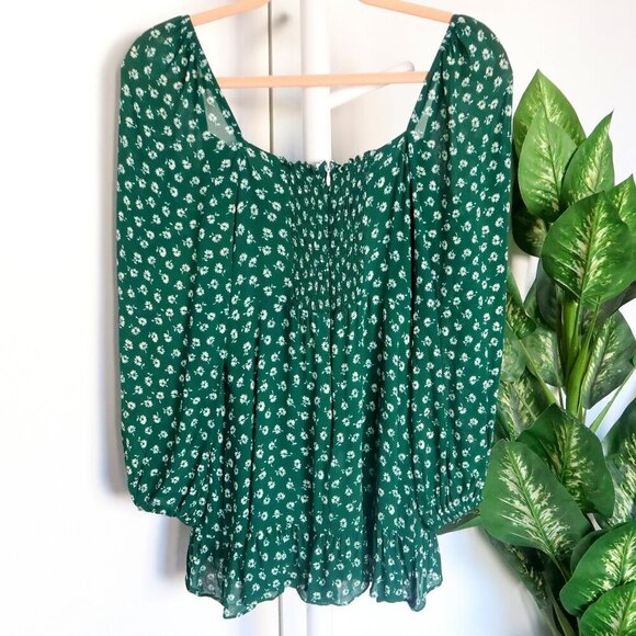 Reformation Green White Floral Bustier Long Sleeve Faux Wrap Mini Dress Size 4P - Picture 5 of 11